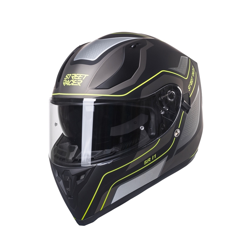 Integraalne mootorratta kiiver Street Racer SR I1 must-hall fluo kollane - II klass