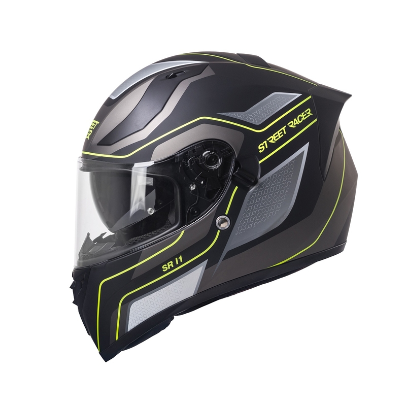 Integraalne mootorratta kiiver Street Racer SR I1 must-hall fluo kollane - II klass