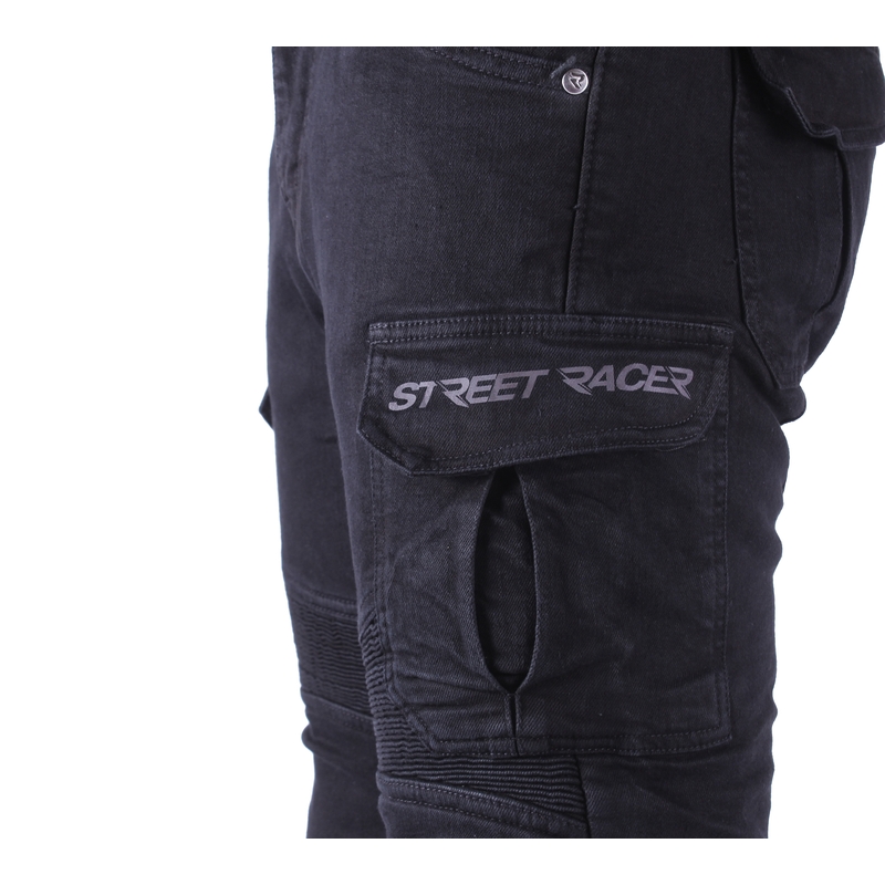Katkendatud mootorratta teksad Street Racer Cargo CE Mustad
