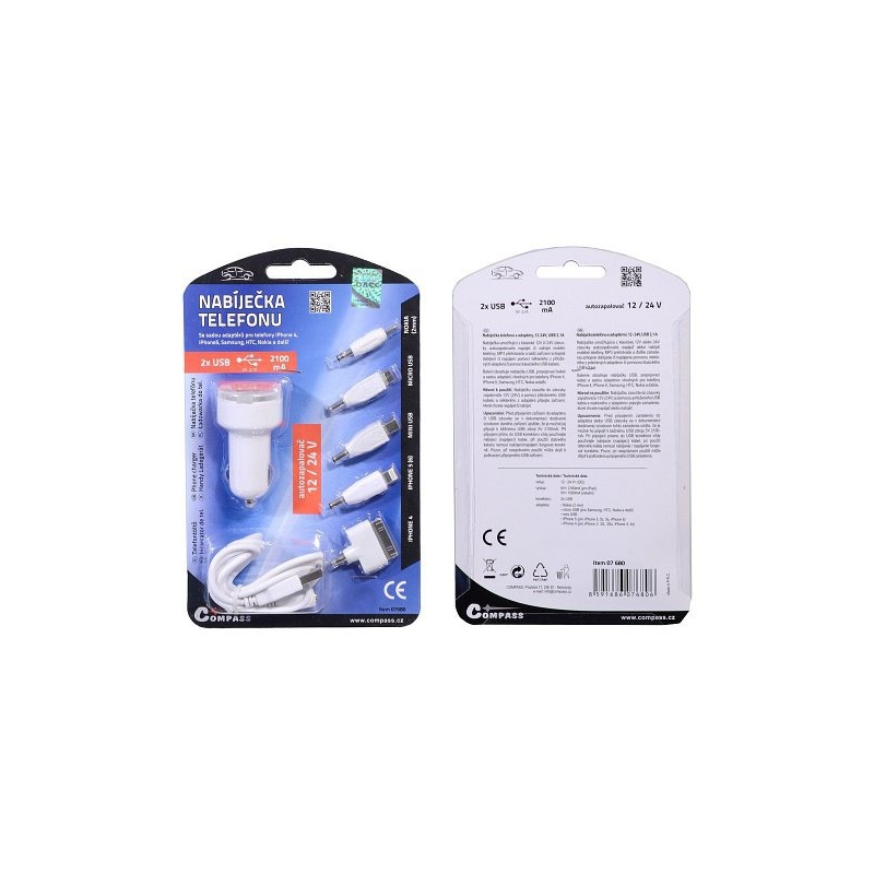 Telefonilaadija 12V 2,1A (iPhone 4/5/6, micro USB, Nokia)