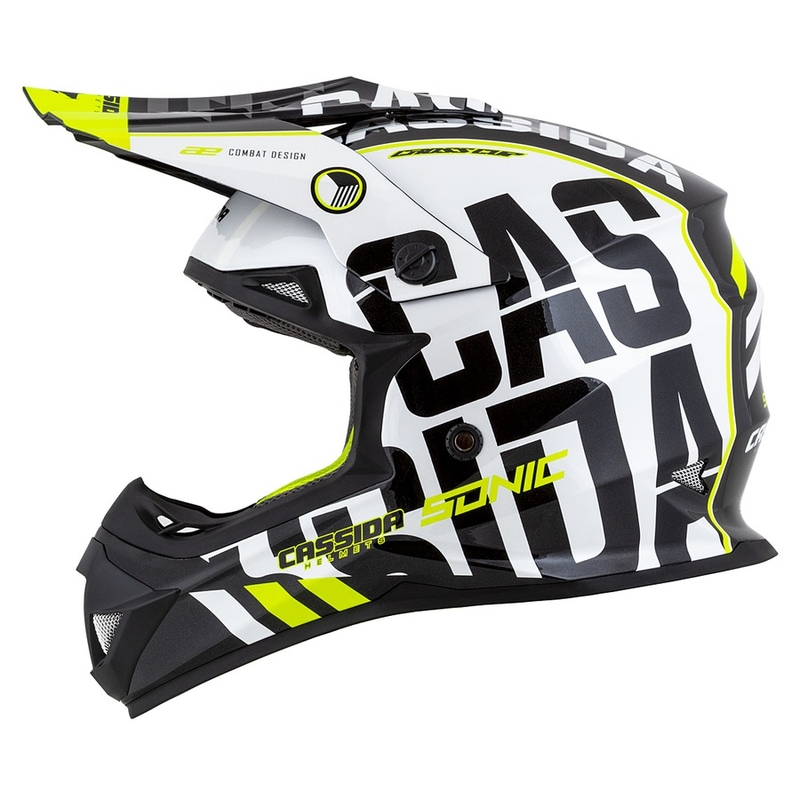 Cassida Cross Cup Sonic motokrossikiiver must-valge-fluo kollane