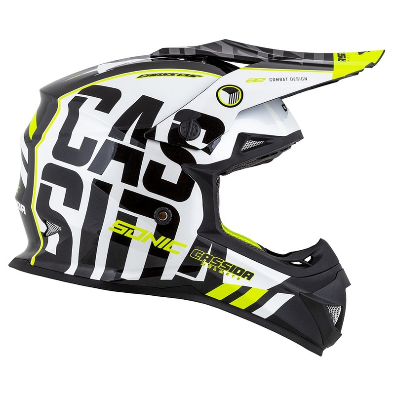 Cassida Cross Cup Sonic motokrossikiiver must-valge-fluo kollane