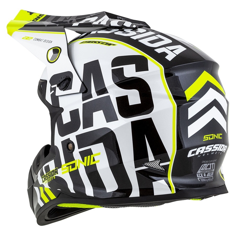 Cassida Cross Cup Sonic motokrossikiiver must-valge-fluo kollane