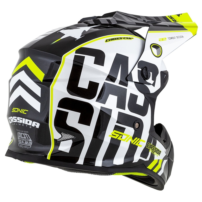 Cassida Cross Cup Sonic motokrossikiiver must-valge-fluo kollane