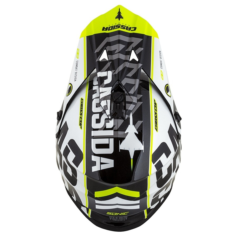Cassida Cross Cup Sonic motokrossikiiver must-valge-fluo kollane