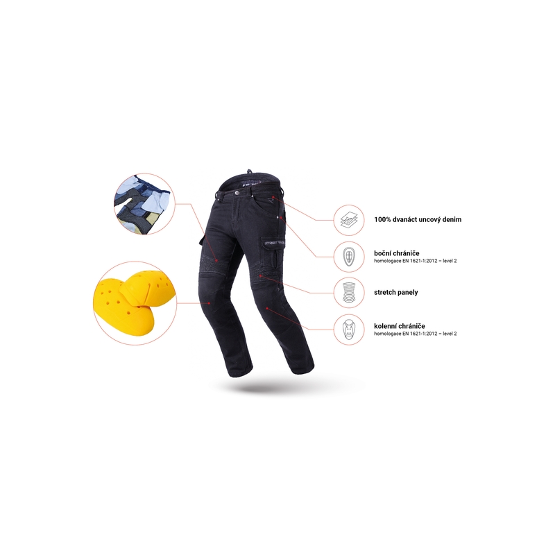 Katkendatud mootorratta teksad Street Racer Cargo CE Mustad