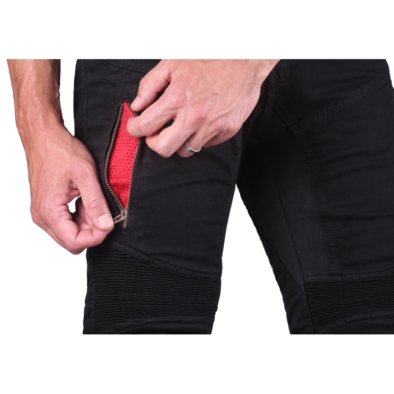 Street Racer Stretch II CE mustad kärbitud mootorratta teksad