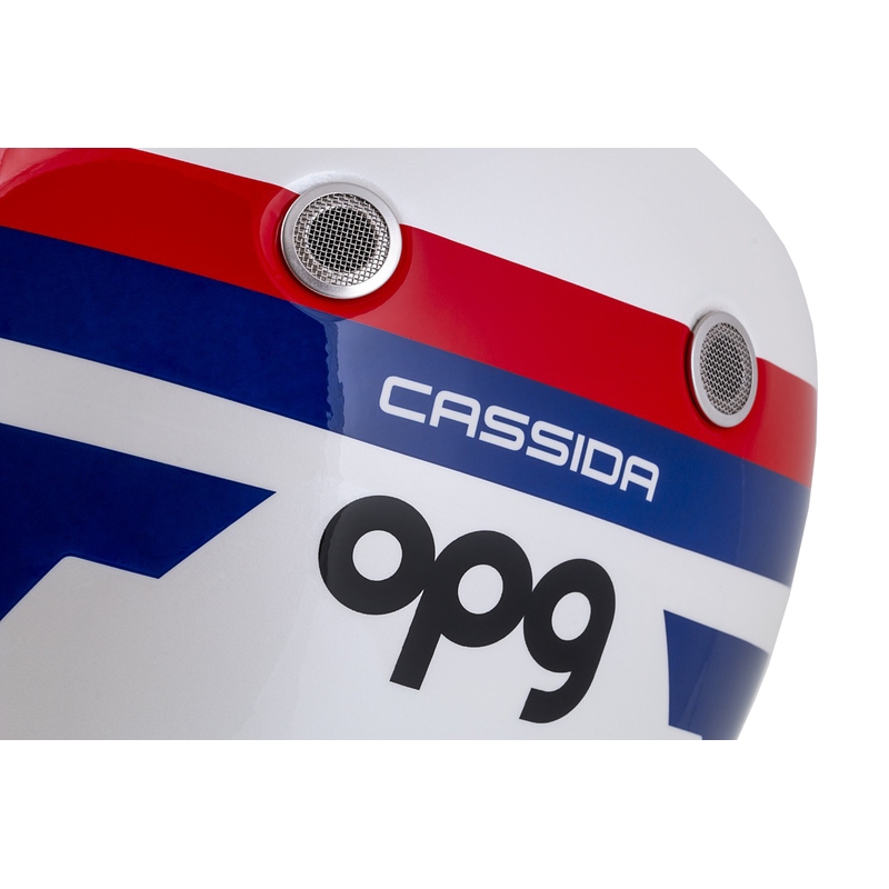 Cassida Fibre OPG integreeritud mootorratta kiiver valge-sinine-punane