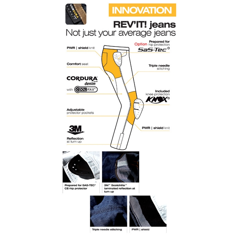 Jeansy na motorku Revit Nelson modré prodloužené výprodej