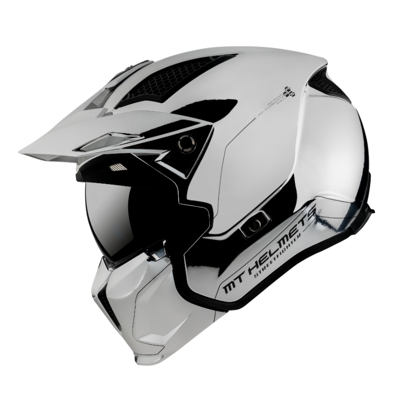 Otevřená přilba s maskou MT Streetfighter SV Chromed stříbrná - II. jakost