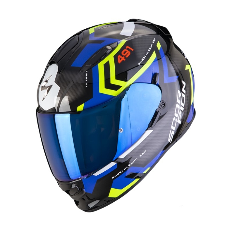 Integrální přilba na motorku SCORPION EXO-491 SPIN černo-modro-fluo žlutá výprodej