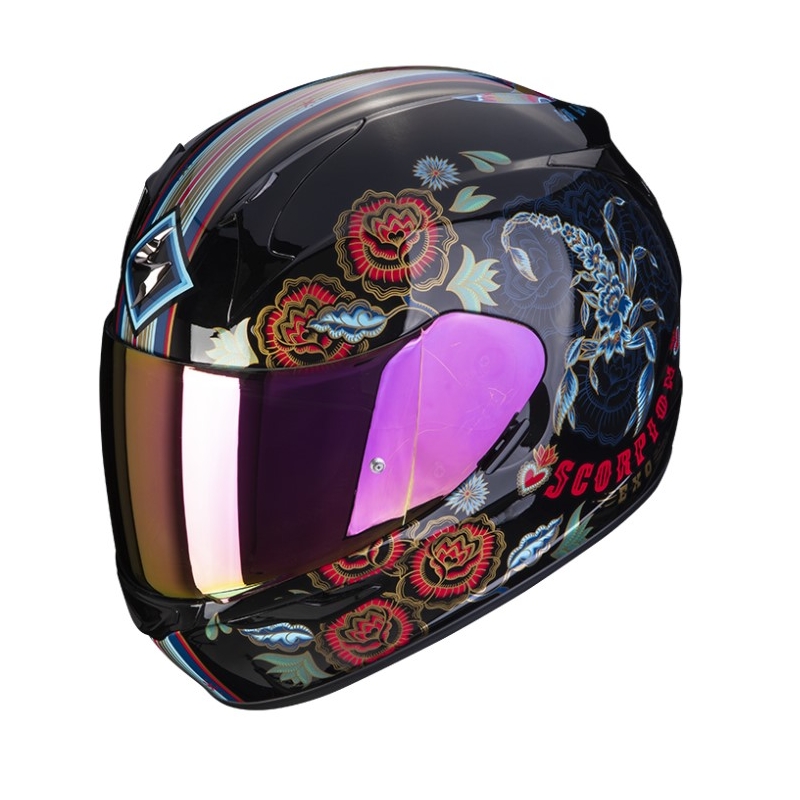 Integrální přilba na motorku SCORPION EXO-390 CHICA II černo-modro-růžová