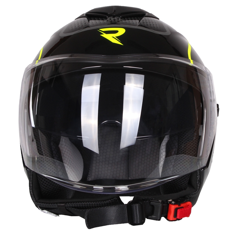 Avatud mootorratta kiiver Street Racer Pilot must ja kollane