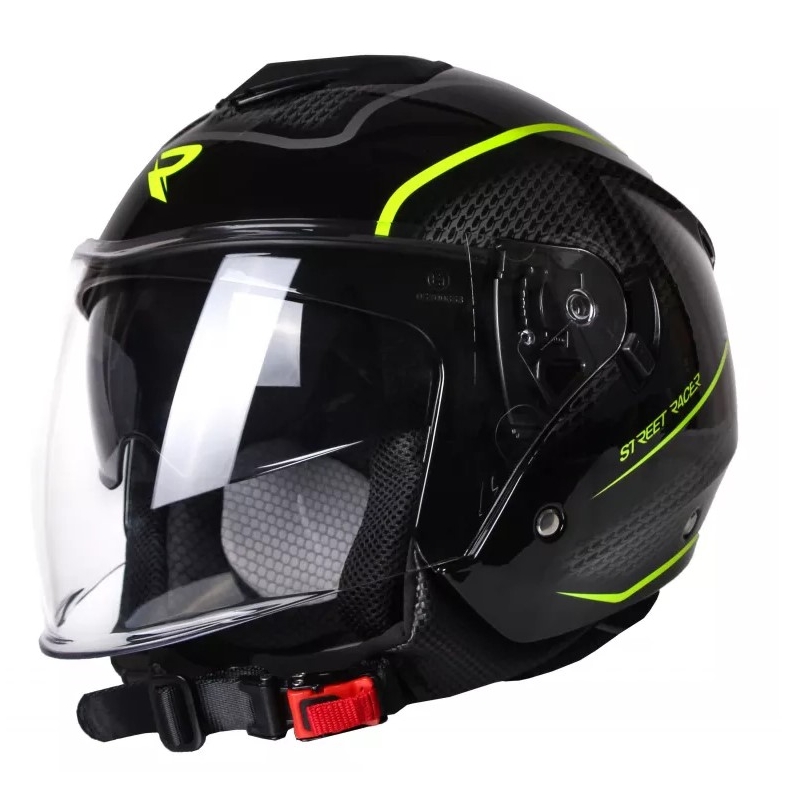 Avatud mootorratta kiiver Street Racer Pilot must ja kollane