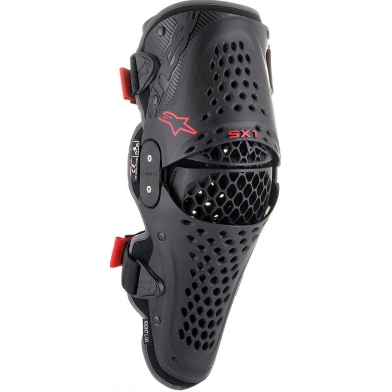Alpinestars SX-1 V2 mustad ja punased põlvekaitsmed