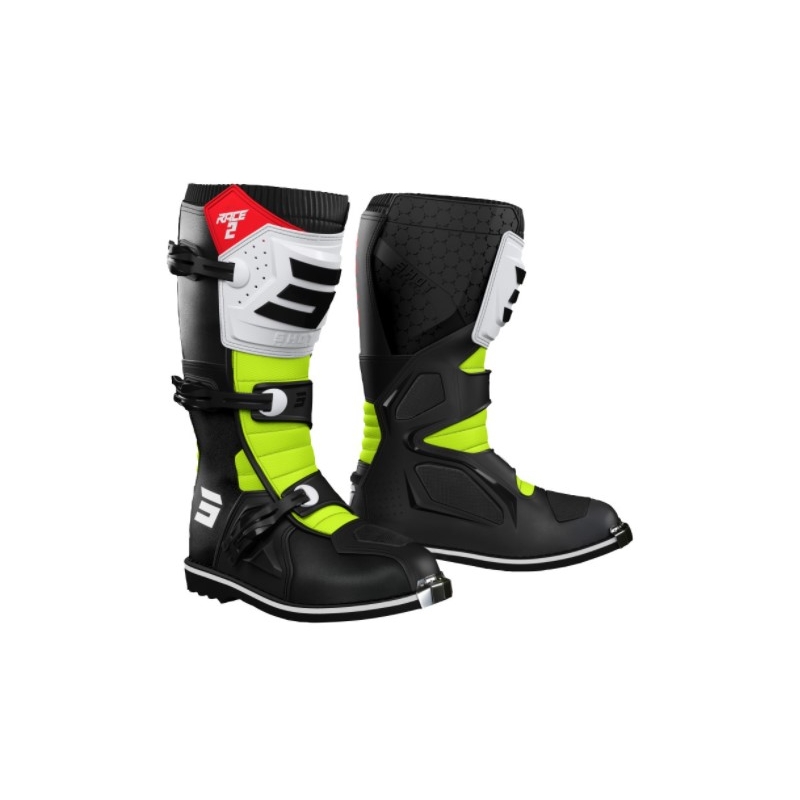 Boty na motorku Shot Race 2 černo-bílo-fluo žluté výprodej