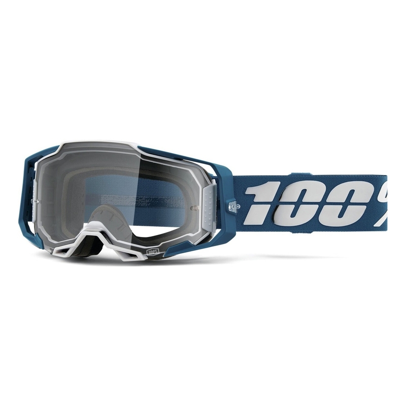 Motokross prillid 100% ARMEGA Albar sinine ja valge (läbipaistev pleks)