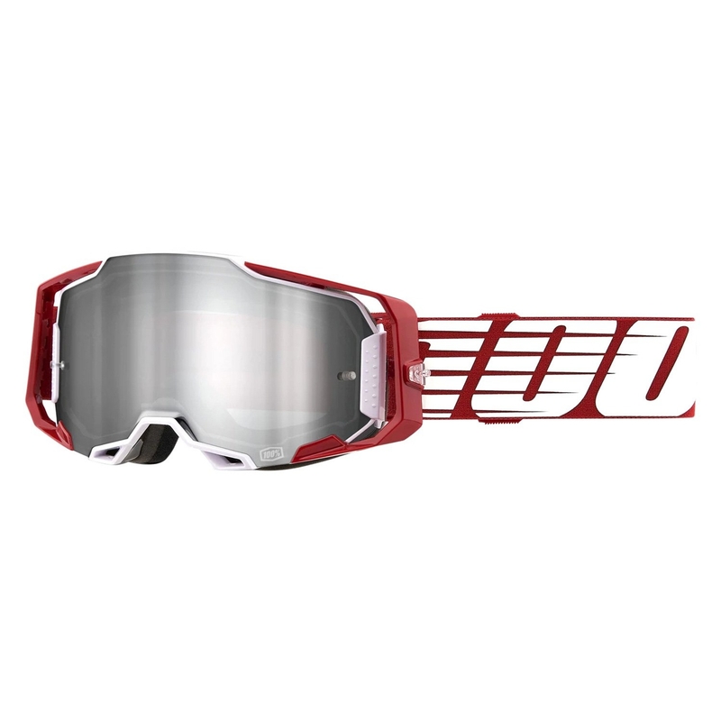Motokross prillid 100% ARMEGA Oversized Deep valge-punane (hõbedane plexi)