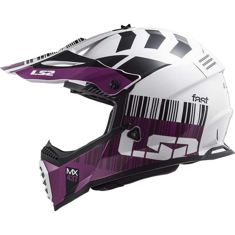 Motokrosová přilba LS2 MX437 Fast Evo XCODE bílo-fialová lesklá