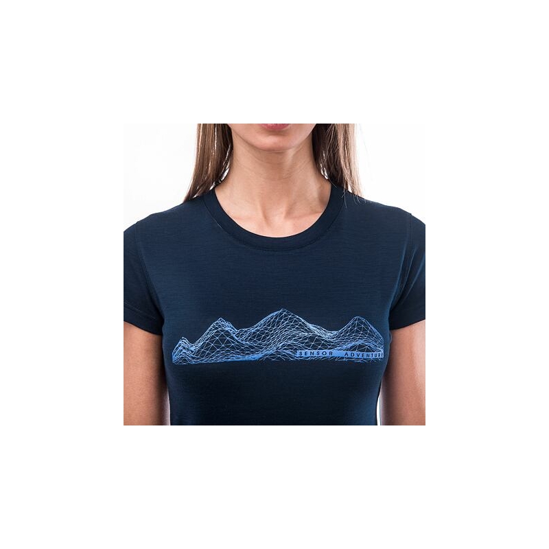 Dámské triko Sensor Merino Active PT Mountains tmavě modré výprodej