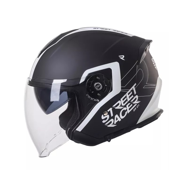 Avatud mootorratta kiiver Street Racer SR 01 must-valge