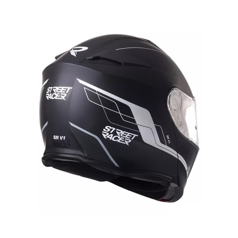 Street Racer SR V1 must-valge tipp-up mootorratta kiiver allahindlus