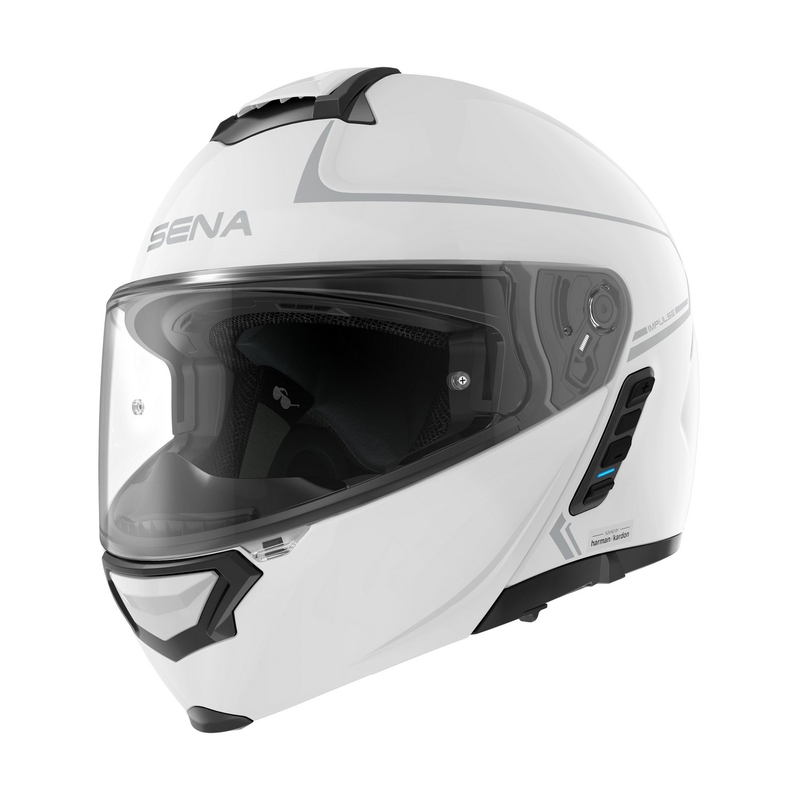 Vyklápěcí přilba na motorku s Mesh headsetem SENA Impulse bílá lesklá výprodej