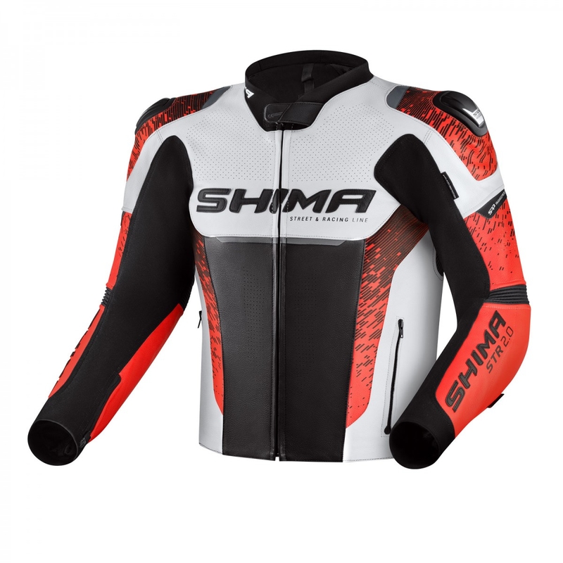 Shima STR 2.0 must-valge-fluo punane mootorratta jakk