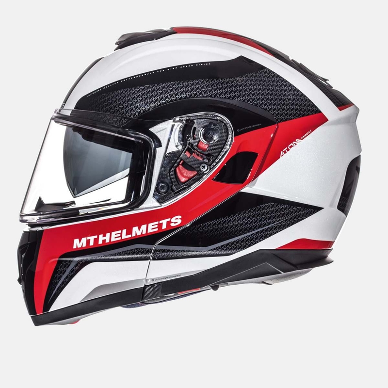 Vyklápěcí přilba na motorku MT Atom Tarmac bílo-černo-červená výprodej