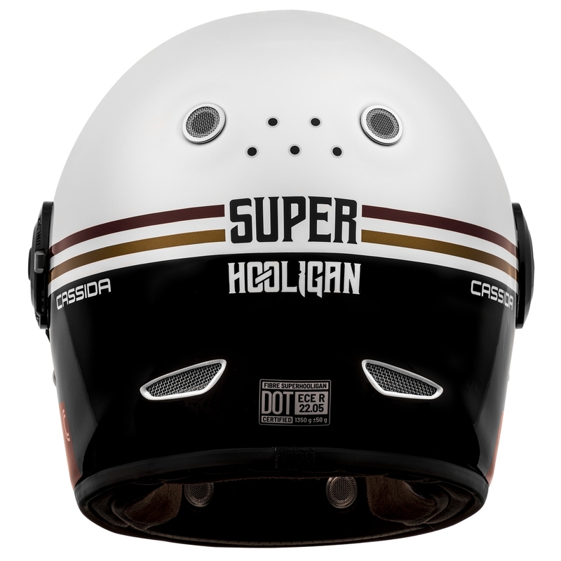Integrální přilba na motorku Cassida Fibre Super Hooligan Carat bílo-černo-červeno-zlatá výprodej