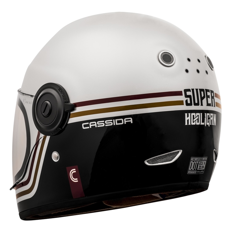Integrální přilba na motorku Cassida Fibre Super Hooligan Carat bílo-černo-červeno-zlatá výprodej