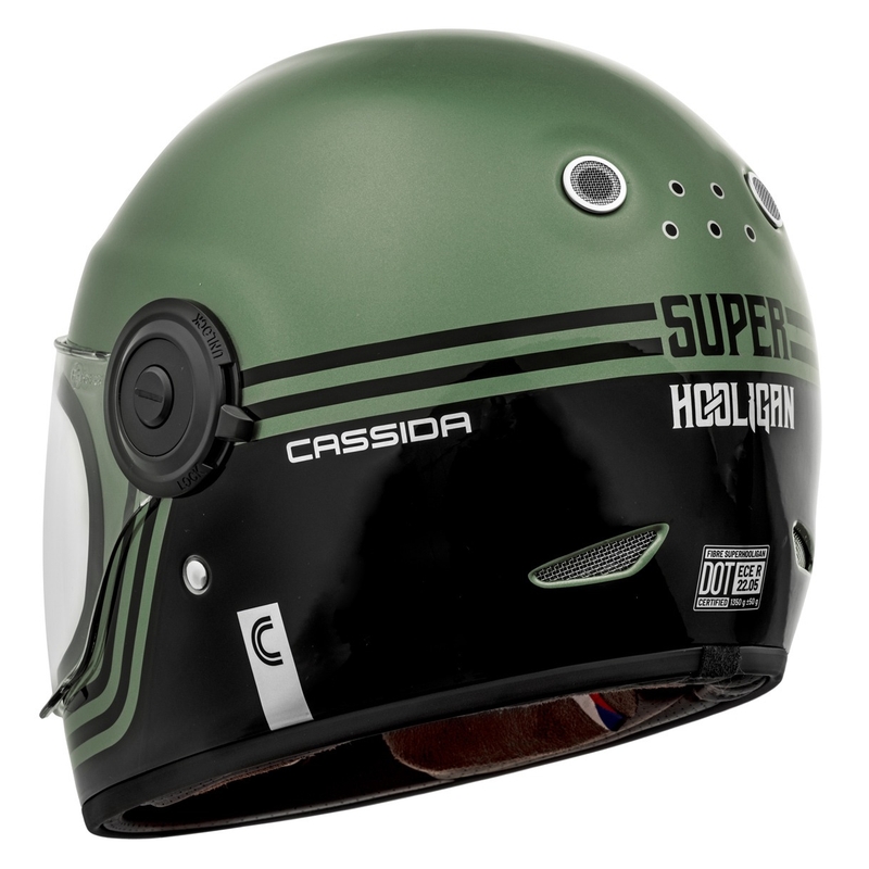 Cassida Fibre Super Hooligan must-roheline integreeritud mootorratta kiiver allahindlus