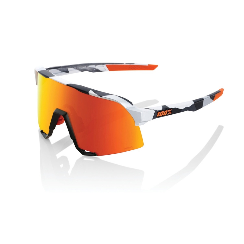 Päikeseprillid 100% S3 Soft Tact Grey Camo oranž-must-valge (punane kroomitud klaas)