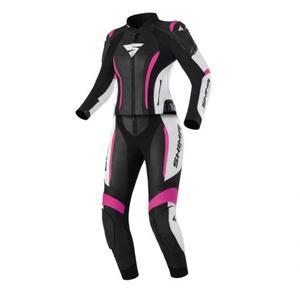 Naiste Shima Miura 2.0 must, valge ja roosa mootorratta kombinesoon