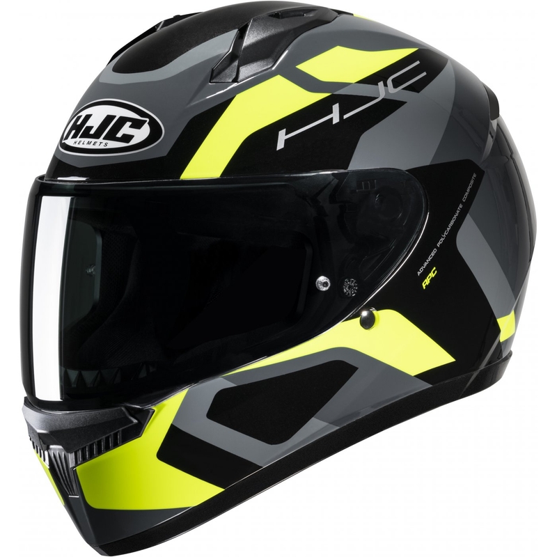 HJC C10 Tins MC3H mustahall-fluo kollane integreeritud mootorratta kiiver