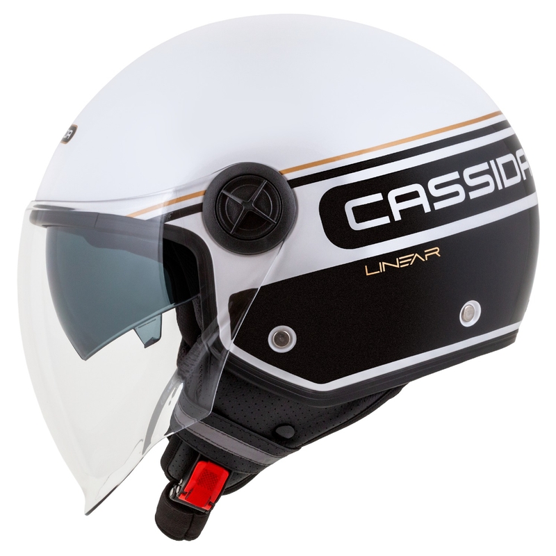 Cassida Handy Plus Linear avatud mootorratta kiiver valge-must-kuldne