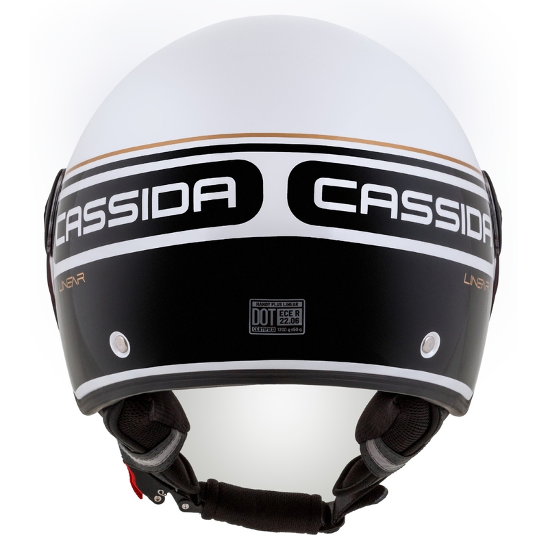 Cassida Handy Plus Linear avatud mootorratta kiiver valge-must-kuldne