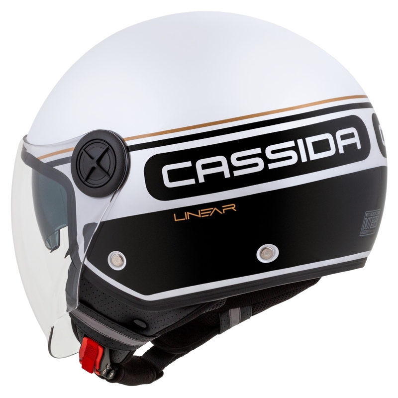 Cassida Handy Plus Linear avatud mootorratta kiiver valge-must-kuldne