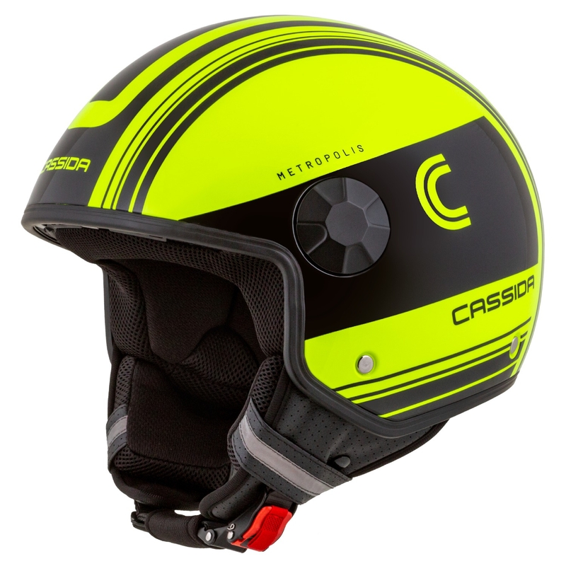Cassida Handy Metropolis Safety fluo kollane-must-must-peegeldav hall avatud mootorratta kiiver