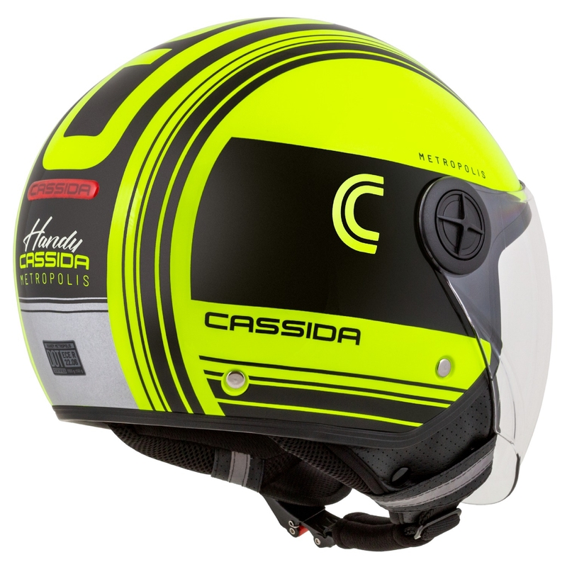Cassida Handy Metropolis Safety fluo kollane-must-must-peegeldav hall avatud mootorratta kiiver