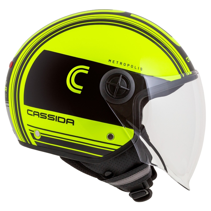 Cassida Handy Metropolis Safety fluo kollane-must-must-peegeldav hall avatud mootorratta kiiver