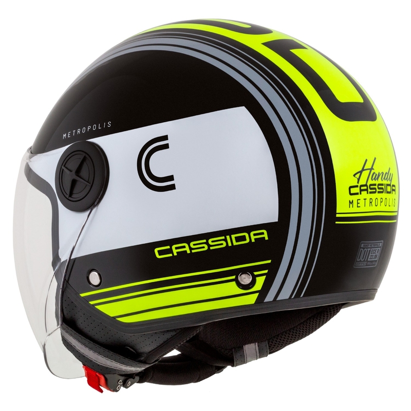 Cassida Handy Metropolis Must-valge-fluorokollane-hall avatud mootorratta kiiver