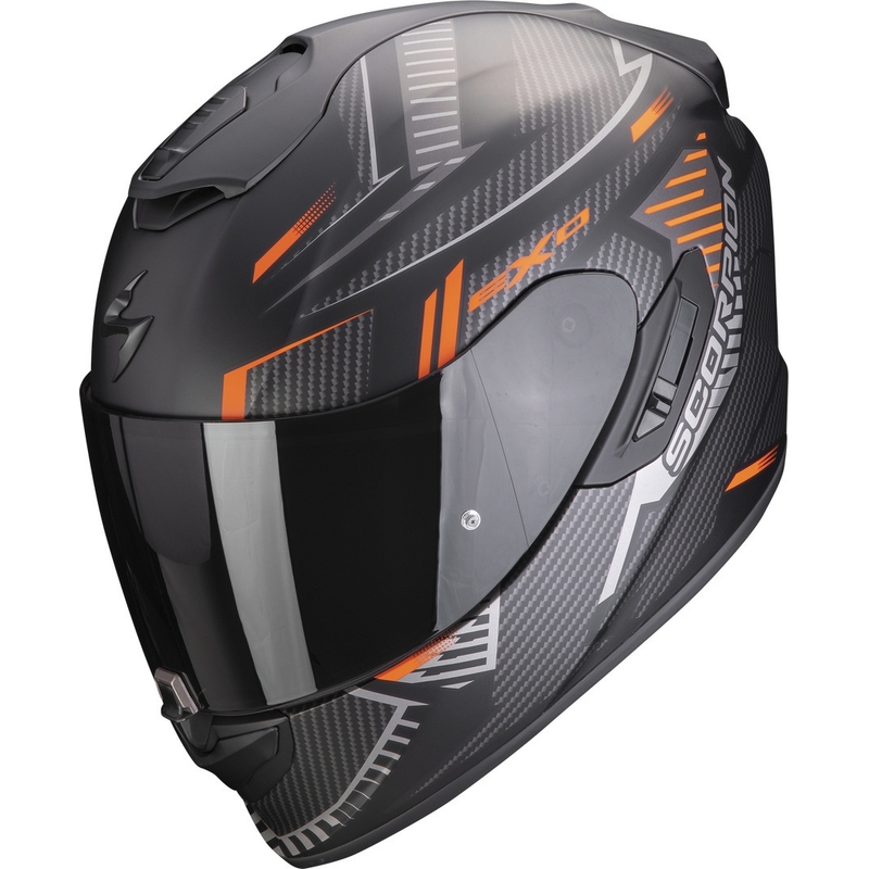 Integreeritud mootorratta kiiver Scorpion EXO-1400 EVO Air Shell must-oranž matt