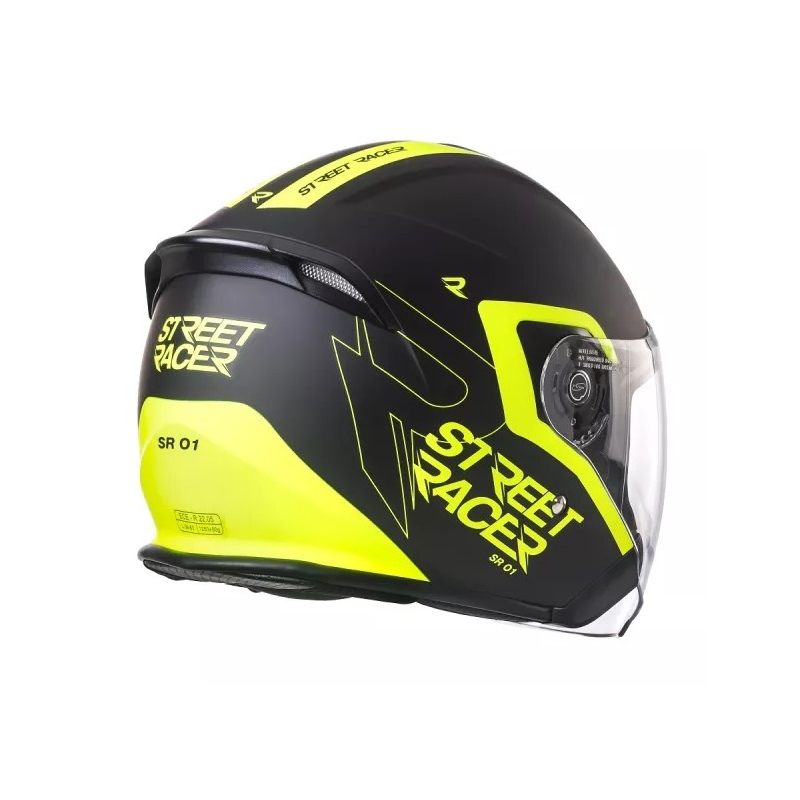 Otevřená přilba na motorku Street Racer SR 01 černo-fluo žlutá - II. jakost