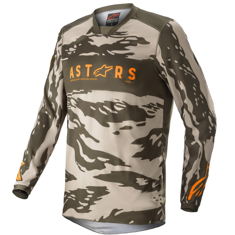 Laste motokrossitrikoo Alpinestars Racer Tactical camo roheline-beež-oranž