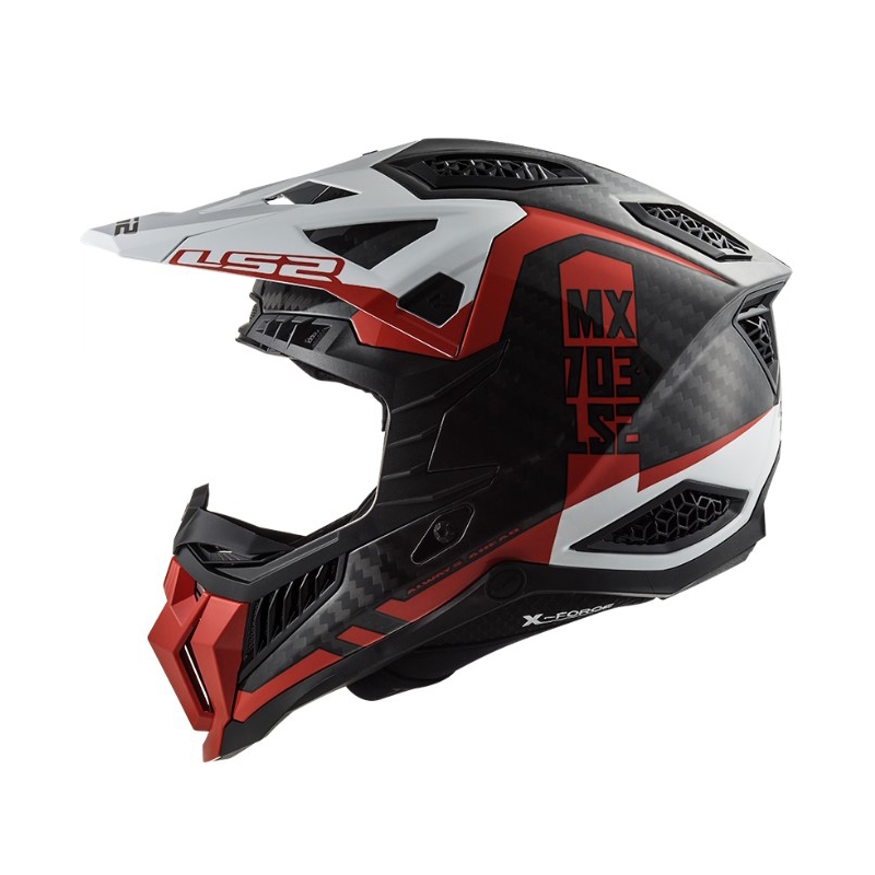 Motokrossikiiver LS2 MX703 C X-Force Victory must-punane-valge