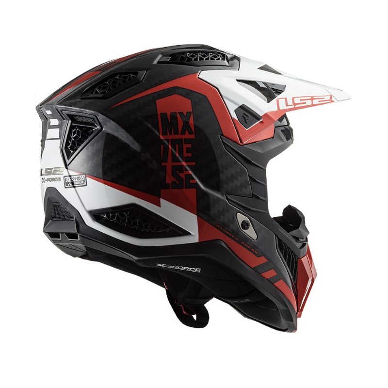 Motokrossikiiver LS2 MX703 C X-Force Victory must-punane-valge