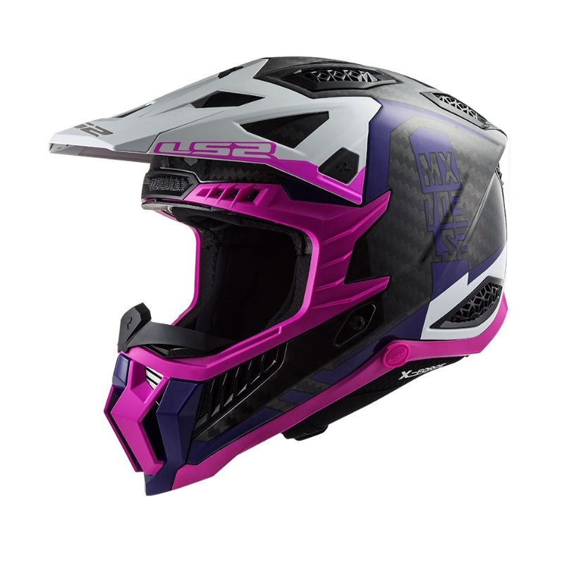 Motokrossikiiver LS2 MX703 C X-Force Victory must-valge-lilla-roosa-roosa
