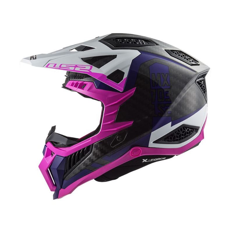 Motokrossikiiver LS2 MX703 C X-Force Victory must-valge-lilla-roosa-roosa