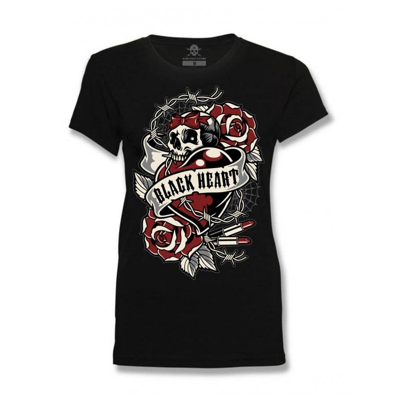 Naiste T-särk Black Heart Heart Rose
